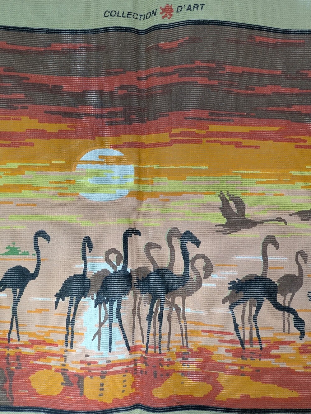 Collection d'Art Flamingo Sunset Needlepoint Canvas Vintage Large